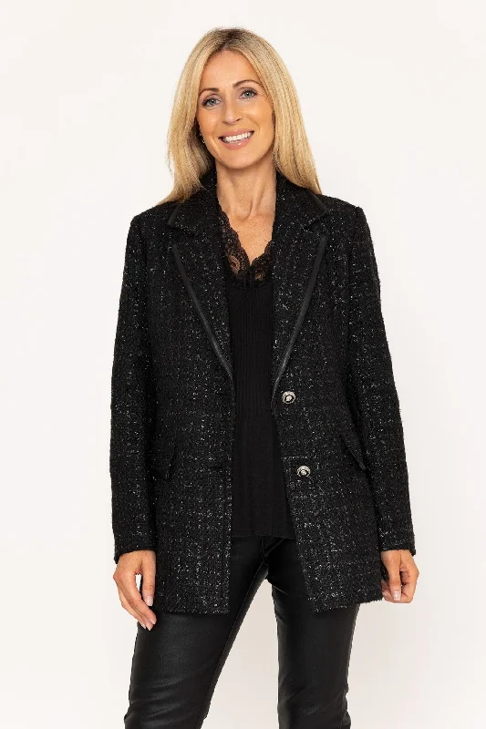 Women's Slim - Fit Blazers in Charcoal Gray for a Professional AppearanceBlack Boucle Sparkly Blazer Women's Slim - Fit Blazers in Charcoal Gray for a Professional AppearanceBlack Boucle Sparkly Blazer