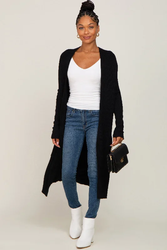 organic cotton women cardigan for an eco - friendly choiceBlack Open Front Long Cardigan organic cotton women cardigan for an eco - friendly choiceBlack Open Front Long Cardigan