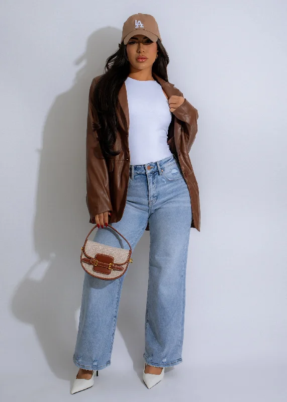 Single - Breasted Women's Linen Blend Blazers in Earth Tones for Casual WearCatching Looks Faux Leather Jacket Brown Single - Breasted Women's Linen Blend Blazers in Earth Tones for Casual WearCatching Looks Faux Leather Jacket Brown