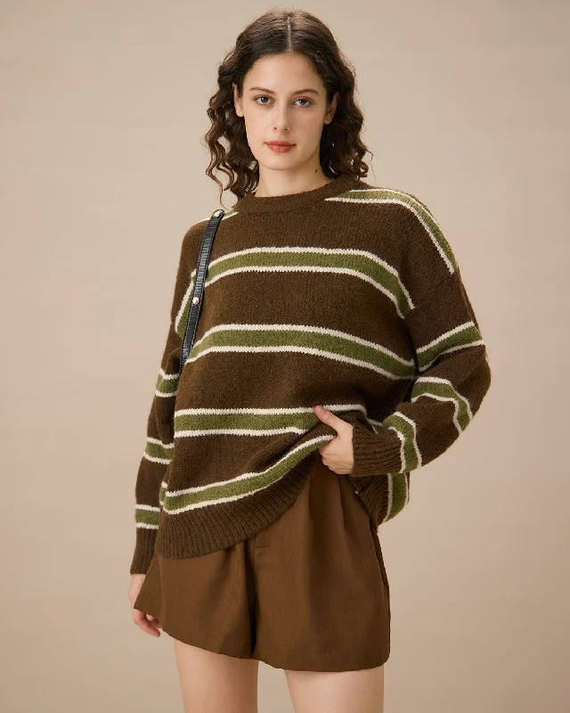 machine washable women cardigan for easy careCoffee Round Neck Drop Shoulder Sweater machine washable women cardigan for easy careCoffee Round Neck Drop Shoulder Sweater