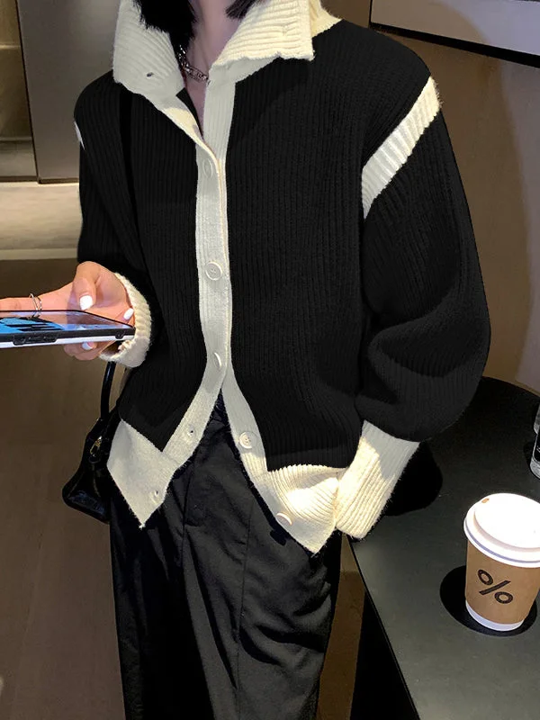 machine washable women cardigan for easy careTurtleneck Color Graceful Contrast Cardigan machine washable women cardigan for easy careTurtleneck Color Graceful Contrast Cardigan