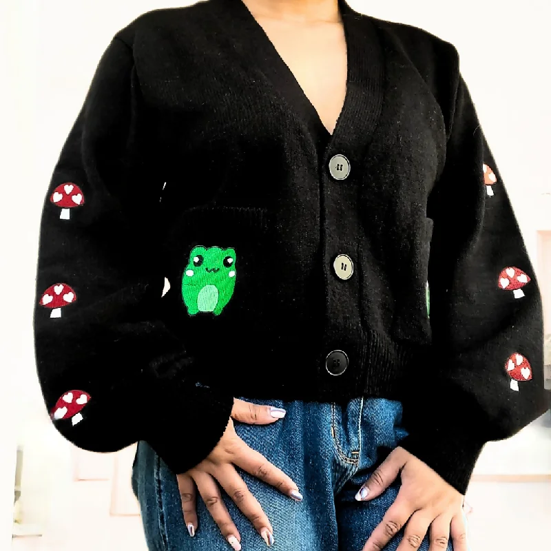 cropped women cardigan to pair with high - waisted jeansFrogs and Mushrooms Cardigan cropped women cardigan to pair with high - waisted jeansFrogs and Mushrooms Cardigan
