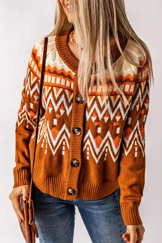 cable knit women cardigan with intricate patternsGeometric Button Down Round Neck Cardigan cable knit women cardigan with intricate patternsGeometric Button Down Round Neck Cardigan