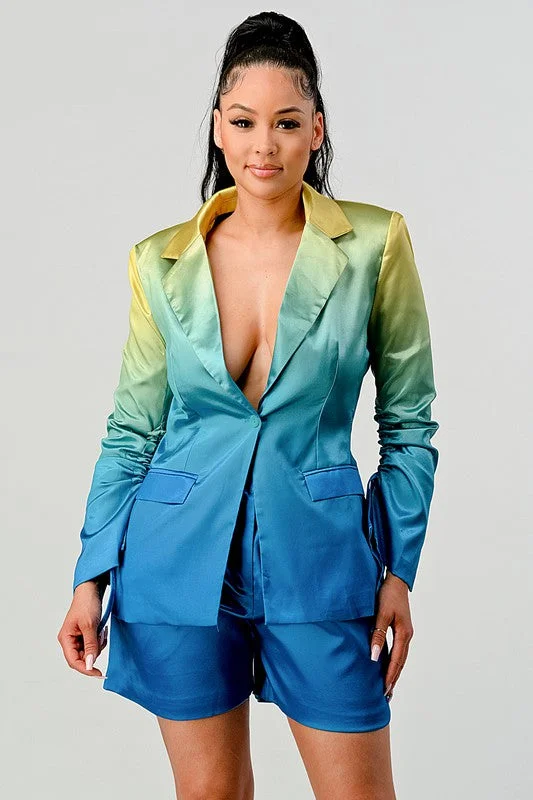 color block women cardigan with bold huesGet ready for the holiday ombre blazer suit set color block women cardigan with bold huesGet ready for the holiday ombre blazer suit set