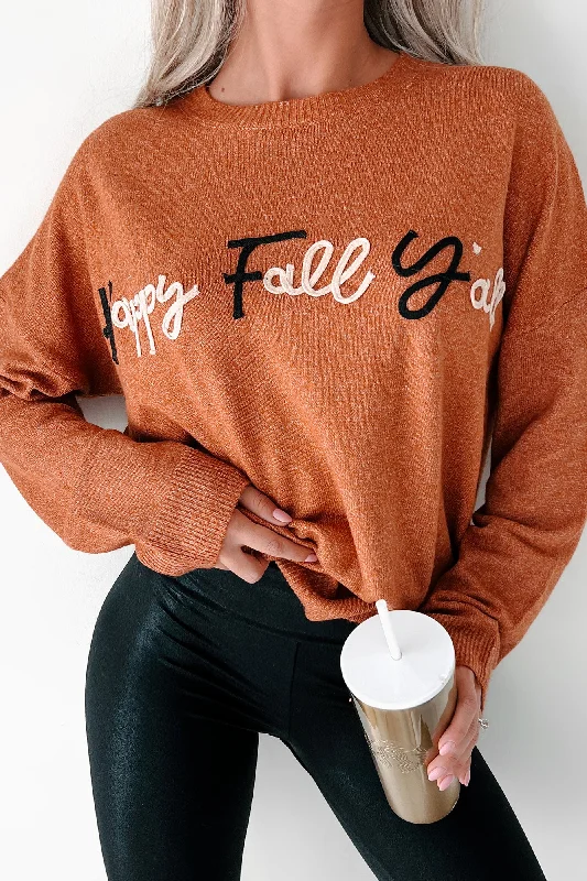 lightweight women cardigan for spring and fall"Happy Fall Y'all" Graphic Sweater (Rust) lightweight women cardigan for spring and fall"Happy Fall Y'all" Graphic Sweater (Rust)
