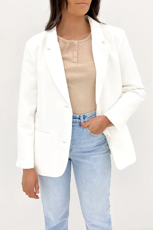Single - Breasted Women's Linen Blend Blazers in Earth Tones for Casual WearHazel Blazer White Single - Breasted Women's Linen Blend Blazers in Earth Tones for Casual WearHazel Blazer White