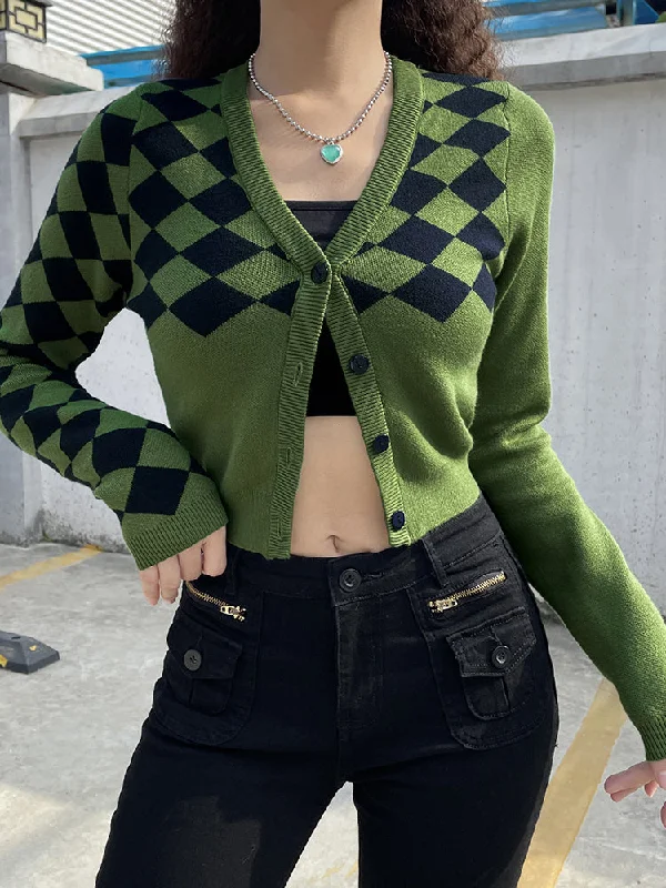 open front women cardigan for easy stylingAmy Fashion - Fashion Plaid Green Cropped Knitted Cardigan open front women cardigan for easy stylingAmy Fashion - Fashion Plaid Green Cropped Knitted Cardigan