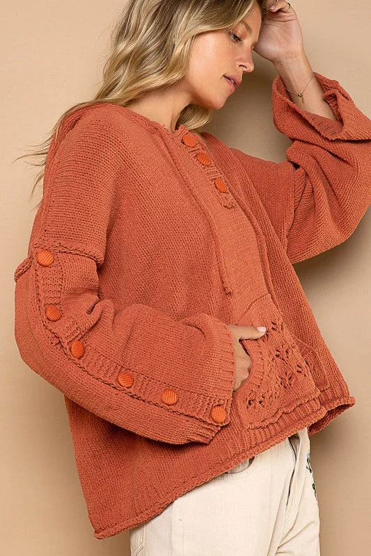 machine washable women cardigan for easy careNot A Morning Person Oversized Hooded Sweater (Burnt Brick) machine washable women cardigan for easy careNot A Morning Person Oversized Hooded Sweater (Burnt Brick)