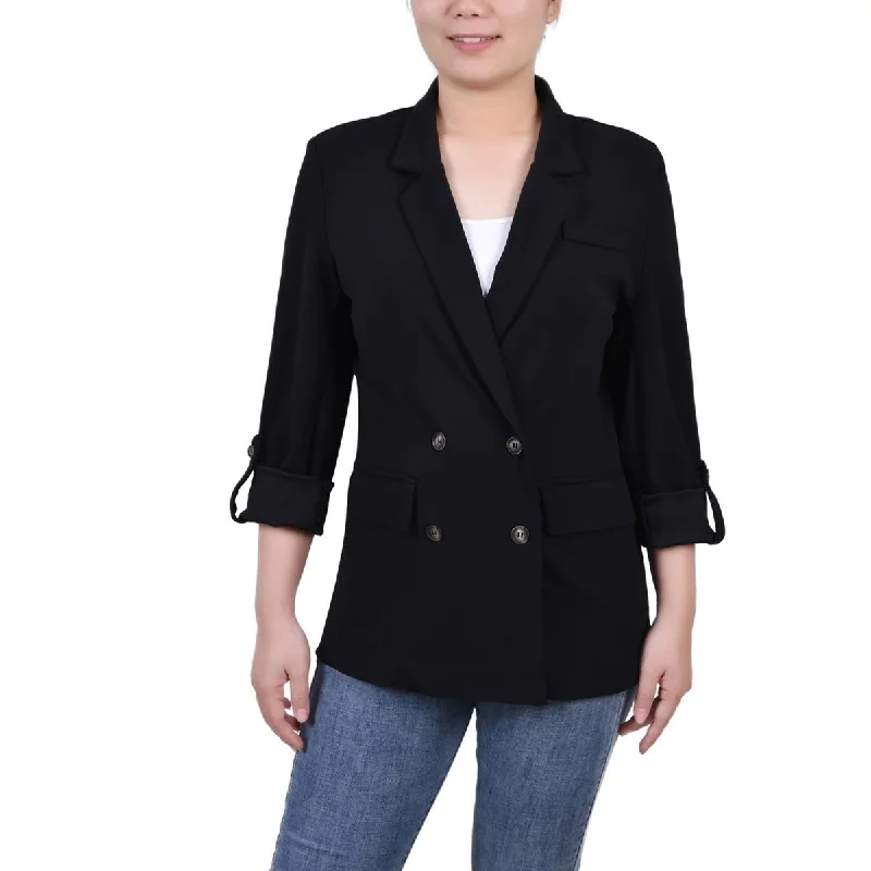 Women's Tailored Stretch Blazers in Navy Blue for Business MeetingsNY Collection Womens Petites Knit Long Sleeves Two-Button Blazer Women's Tailored Stretch Blazers in Navy Blue for Business MeetingsNY Collection Womens Petites Knit Long Sleeves Two-Button Blazer