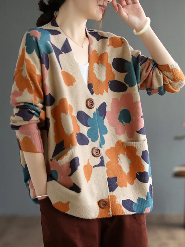 machine washable women cardigan for easy careOpen-Front Women's Printed Flower Cardigan machine washable women cardigan for easy careOpen-Front Women's Printed Flower Cardigan