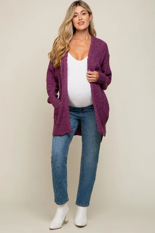button down women cardigan with vintage buttonsPlum Cable Knit Accent Maternity Cardigan