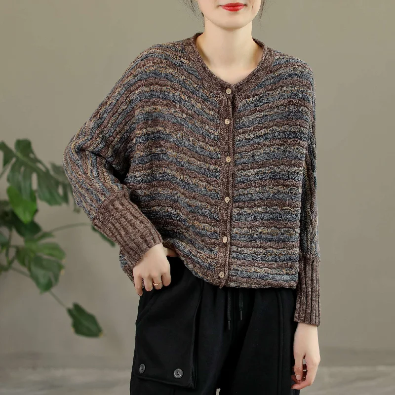 machine washable women cardigan for easy careRetro Casual Stripe Cotton Knitted Cardigan machine washable women cardigan for easy careRetro Casual Stripe Cotton Knitted Cardigan
