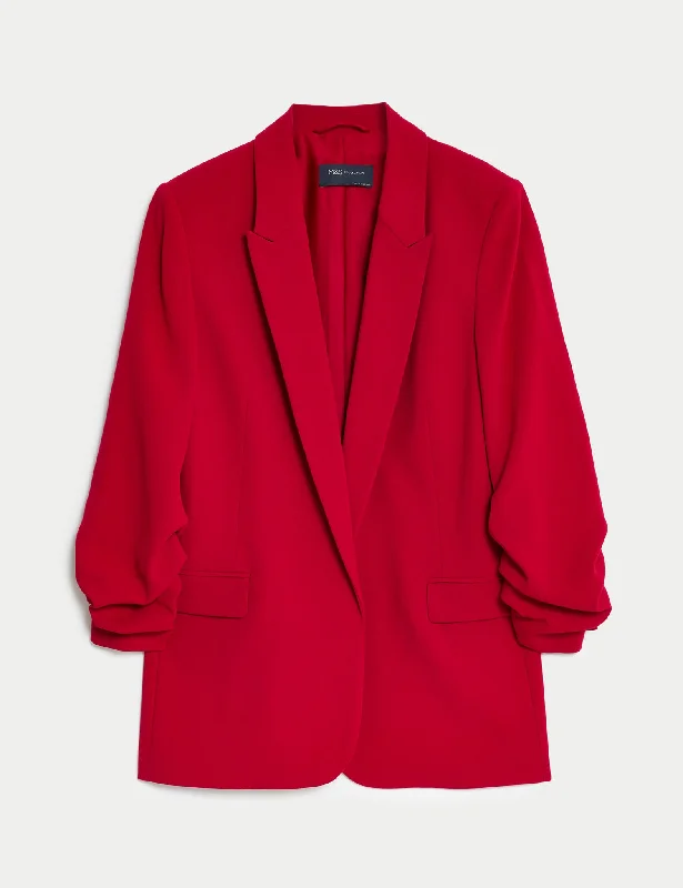 Single - Breasted Women's Tweed Blazers with Gold Buttons for a Classic LookRuched Sleeve Blazer Single - Breasted Women's Tweed Blazers with Gold Buttons for a Classic LookRuched Sleeve Blazer