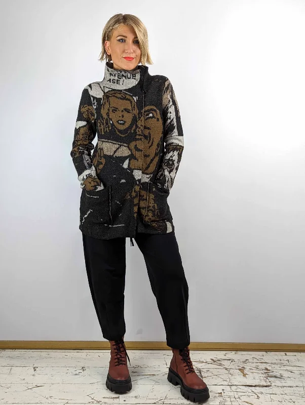 machine washable women cardigan for easy careRundholz 3387105 Long Zip Cardigan - BRONZE JACQUARD machine washable women cardigan for easy careRundholz 3387105 Long Zip Cardigan - BRONZE JACQUARD