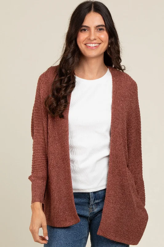 cropped women cardigan to pair with high - waisted jeansRust Knit Open Front Cardigan cropped women cardigan to pair with high - waisted jeansRust Knit Open Front Cardigan