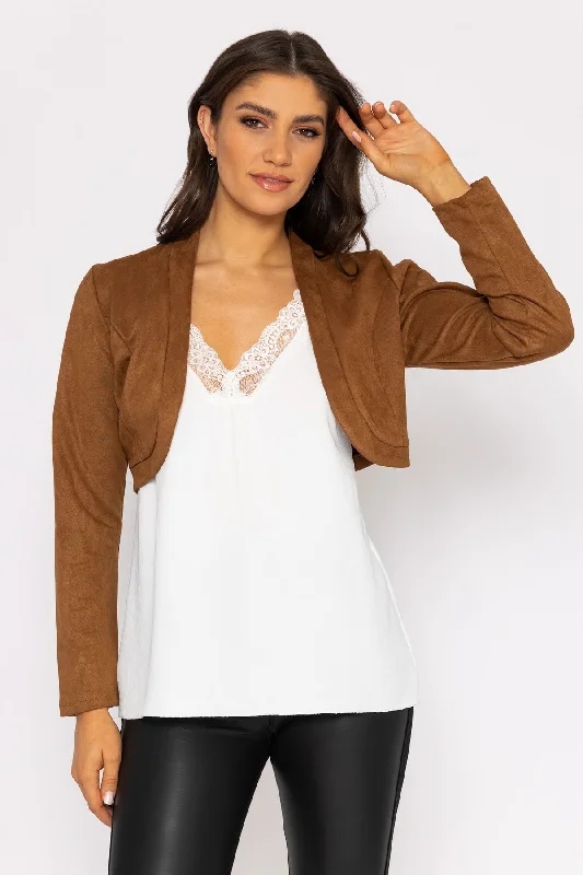Plus Size Women's Sequin - Embellished Blazers in Silver for a Glamorous PartySuede Bolero in Camel Plus Size Women's Sequin - Embellished Blazers in Silver for a Glamorous PartySuede Bolero in Camel
