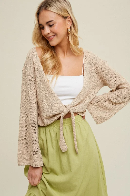 ribbed women cardigan with a classic textureTaupe Open Knit Sweater Self-Tie Cardigan ribbed women cardigan with a classic textureTaupe Open Knit Sweater Self-Tie Cardigan