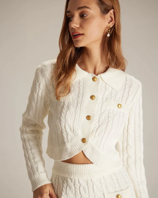 lightweight women cardigan for spring and fallThe White Lapel Ribbed Button Cable Cardigan lightweight women cardigan for spring and fallThe White Lapel Ribbed Button Cable Cardigan