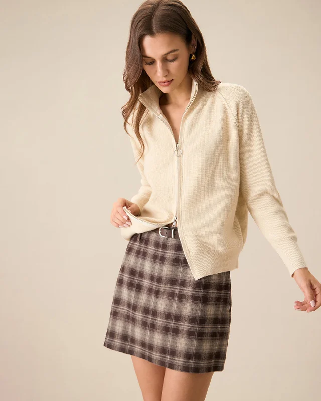 open front women cardigan for easy stylingWomen's Apricot Ribbed Knit Zipper Cardigan open front women cardigan for easy stylingWomen's Apricot Ribbed Knit Zipper Cardigan