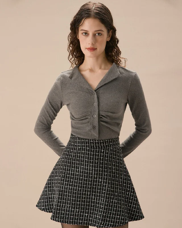 oversized women cardigan for a trendy and cozy lookGrey Ruched Single-breasted Cardigan oversized women cardigan for a trendy and cozy lookGrey Ruched Single-breasted Cardigan