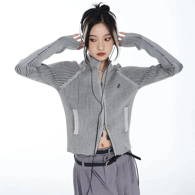 open front women cardigan for easy stylingY2K Cyber Zip-Up Turtleneck Cardigan