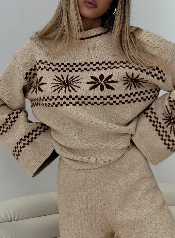 Sleeveless Women's Silk - Trimmed Sweaters for SummerAnok Graphic Sweater Cream / Brown Sleeveless Women's Silk - Trimmed Sweaters for SummerAnok Graphic Sweater Cream / Brown