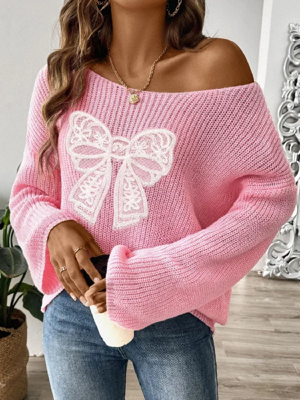 Cropped Women's Angora Blend Sweaters for a Trendy LookBow Boat Neck Long Sleeve Sweater Cropped Women's Angora Blend Sweaters for a Trendy LookBow Boat Neck Long Sleeve Sweater