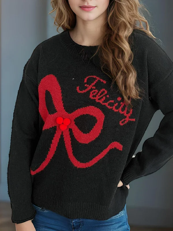 Open - Front Women's Cardigan - Style Mohair SweatersBow Round Neck Long Sleeve Sweater Open - Front Women's Cardigan - Style Mohair SweatersBow Round Neck Long Sleeve Sweater
