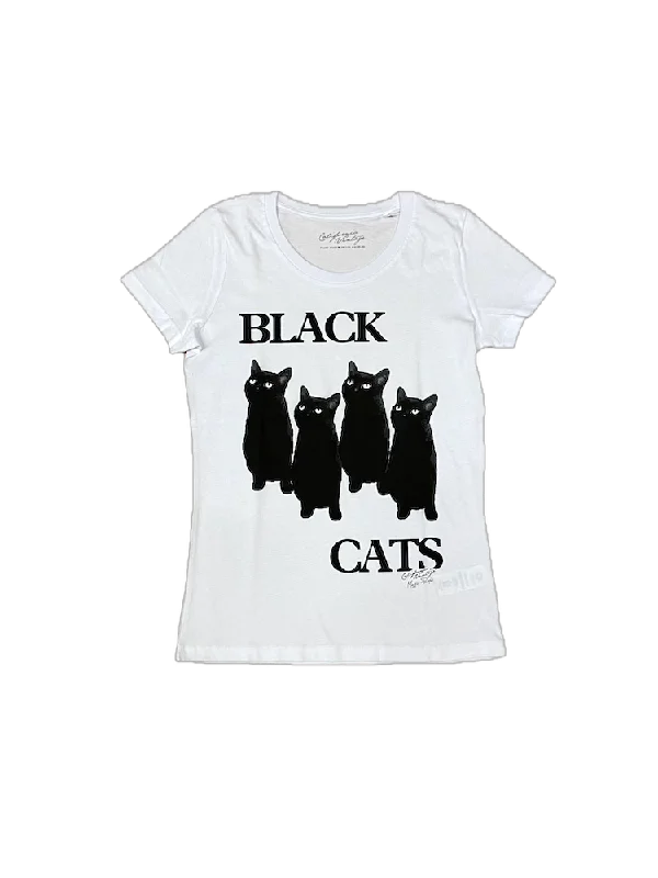 Pocketed Women T Shirt for Added FunctionalityCalifornia Vintage black cats white t-shirt Pocketed Women T Shirt for Added FunctionalityCalifornia Vintage black cats white t-shirt