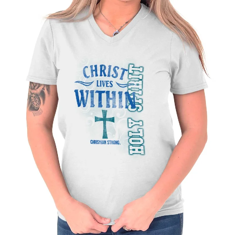 Graphic Print Women T Shirt for a Trendy StatementChrist Lives Within V-Neck T Shirt Graphic Print Women T Shirt for a Trendy StatementChrist Lives Within V-Neck T Shirt