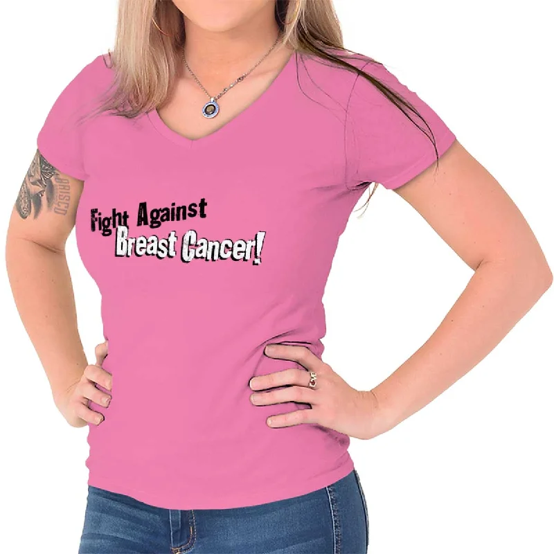 Embroidered Women T Shirt with Intricate DetailsBreast Cancer Awareness Junior Fit V-Neck T Shirt Embroidered Women T Shirt with Intricate DetailsBreast Cancer Awareness Junior Fit V-Neck T Shirt