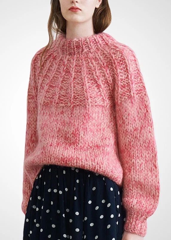 Plus Size Women's Sequined Sweaters for Special OccasionsHandmade Pink High Neck Thick Knit Sweater Tops Winter Plus Size Women's Sequined Sweaters for Special OccasionsHandmade Pink High Neck Thick Knit Sweater Tops Winter