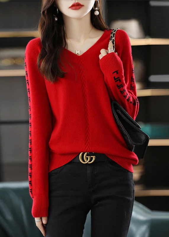 Open - Front Women's Cardigan - Style Mohair SweatersHandmade Red V Neck Jacquard Patchwork Woolen Sweaters Fall Open - Front Women's Cardigan - Style Mohair SweatersHandmade Red V Neck Jacquard Patchwork Woolen Sweaters Fall