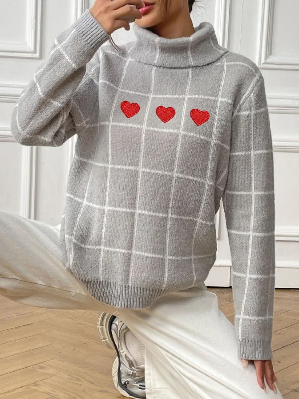 Boat Neck Women's Merino Wool Sweaters in Neutral ShadesHeart Plaid Turtleneck Long Sleeve Sweater Boat Neck Women's Merino Wool Sweaters in Neutral ShadesHeart Plaid Turtleneck Long Sleeve Sweater