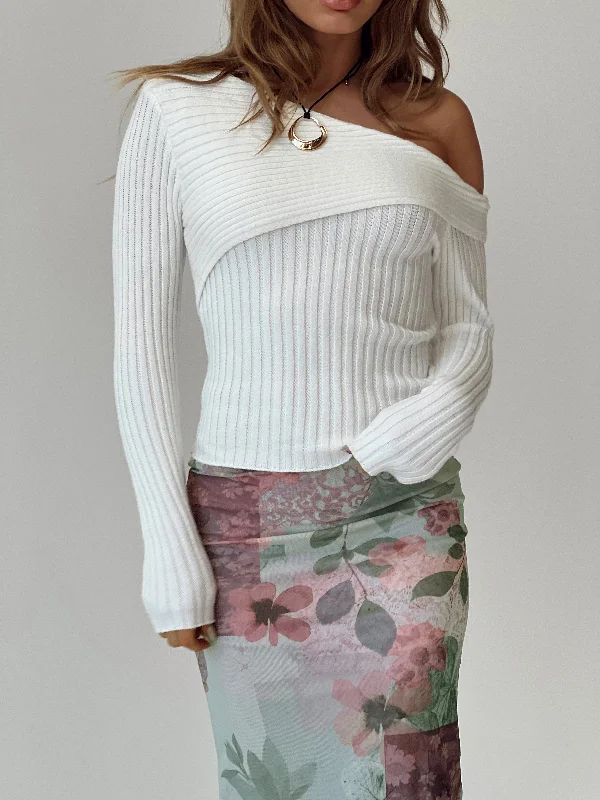 Tie - Front Women's Lambswool Sweaters in Pastel HuesJaybell Cold Shoulder Sweater White Tie - Front Women's Lambswool Sweaters in Pastel HuesJaybell Cold Shoulder Sweater White