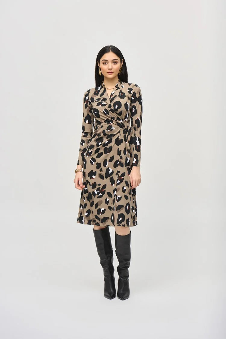 Plus Size Women's Ruffled Hem Sweaters in Floral PrintsJoseph Ribkoff Silky Knit Animal Print Wrap Dress Plus Size Women's Ruffled Hem Sweaters in Floral PrintsJoseph Ribkoff Silky Knit Animal Print Wrap Dress