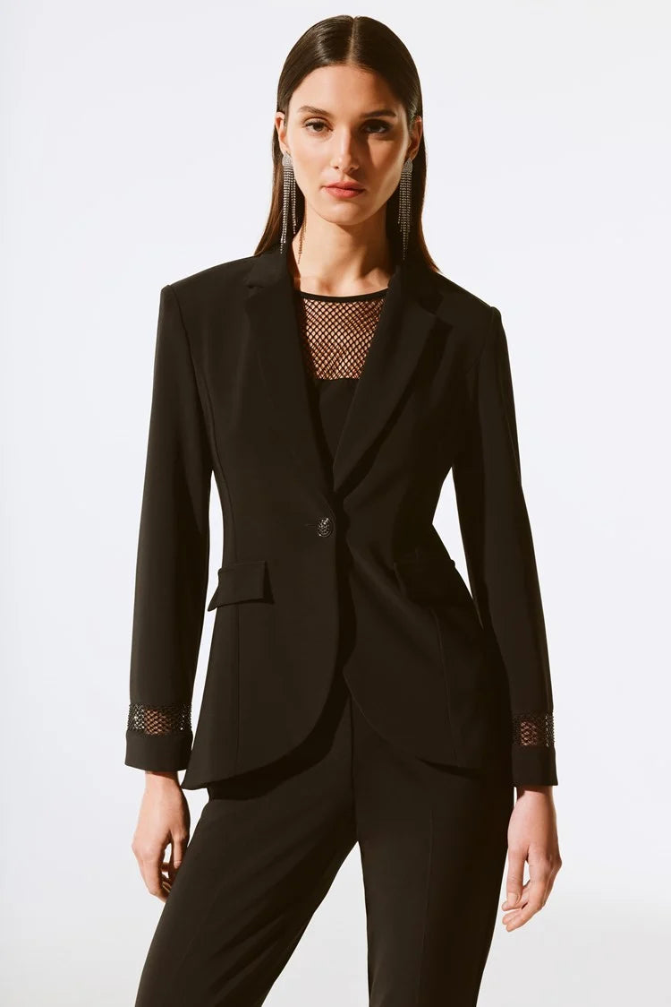 Button - Down Women's Shetland Wool Sweaters in Traditional PatternsJoseph Ribkoff Black Silky Knit and Rhinestone Mesh Blazer Button - Down Women's Shetland Wool Sweaters in Traditional PatternsJoseph Ribkoff Black Silky Knit and Rhinestone Mesh Blazer