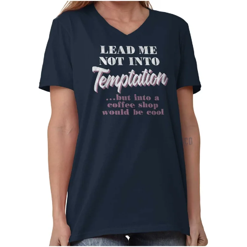 Crop Top Women T Shirt to Pair with High - Waisted BottomsLead Me Not To Temptation V-Neck T Shirt Crop Top Women T Shirt to Pair with High - Waisted BottomsLead Me Not To Temptation V-Neck T Shirt