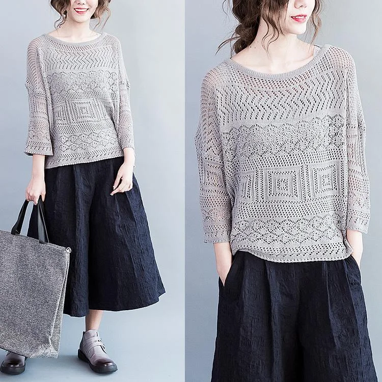 Button - Down Women's Shetland Wool Sweaters in Traditional PatternsLight gray Linen knit sweater top loose knitted pullover Button - Down Women's Shetland Wool Sweaters in Traditional PatternsLight gray Linen knit sweater top loose knitted pullover