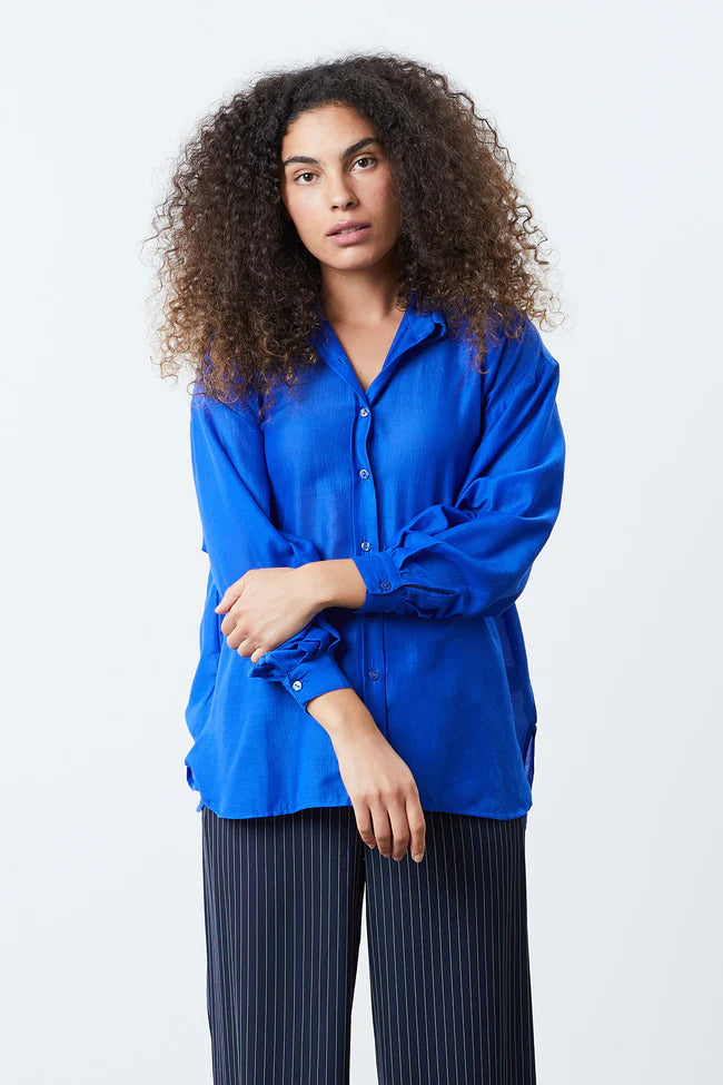 Plus Size Women's Ruffled Hem Sweaters in Floral PrintsLollys Laundry Neon Blue Nola Shirt Plus Size Women's Ruffled Hem Sweaters in Floral PrintsLollys Laundry Neon Blue Nola Shirt