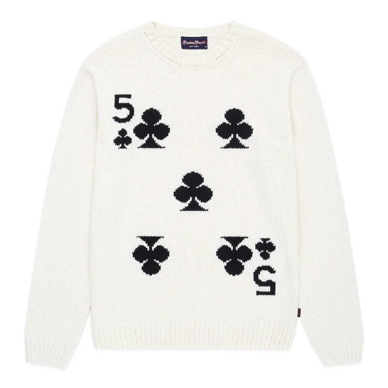 High - Low Hem Women's Cashmere - Blended SweatersFive of Clubs Playing Card Knitted Sweater High - Low Hem Women's Cashmere - Blended SweatersFive of Clubs Playing Card Knitted Sweater