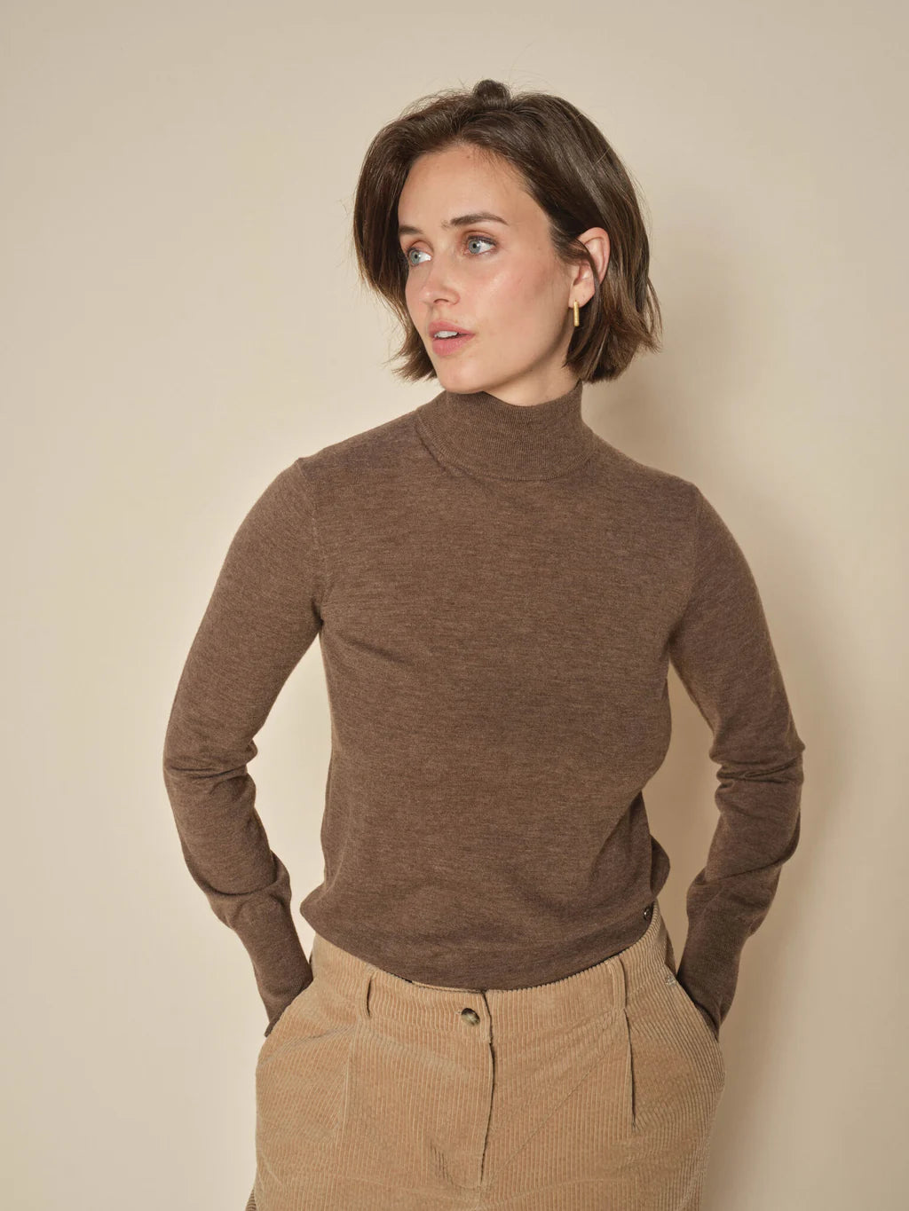 Plus Size Women's Side - Slit Sweaters in Bold SolidsMos Mosh Rain Drum Roll Neck Sweater Plus Size Women's Side - Slit Sweaters in Bold SolidsMos Mosh Rain Drum Roll Neck Sweater