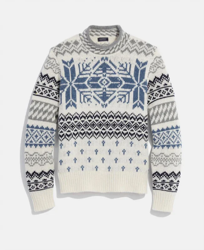 Mock Neck Women's Alpaca Wool Sweaters in Earth TonesPatchwork Fair Isle Mock Neck Sweater In Marshmallow Mock Neck Women's Alpaca Wool Sweaters in Earth TonesPatchwork Fair Isle Mock Neck Sweater In Marshmallow