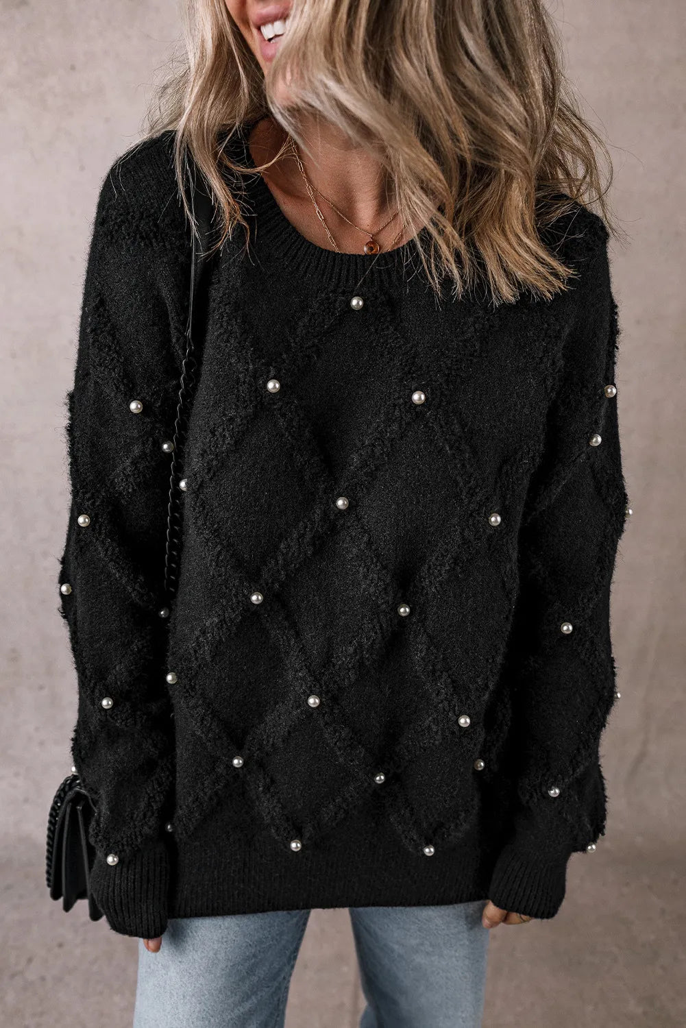 Mock Neck Women's Alpaca Wool Sweaters in Earth TonesPearl Detail Round Neck Long Sleeve Sweater Mock Neck Women's Alpaca Wool Sweaters in Earth TonesPearl Detail Round Neck Long Sleeve Sweater