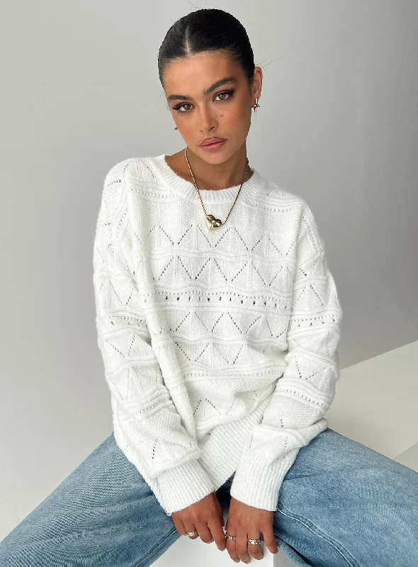 Plus Size Women's Sequined Sweaters for Special OccasionsPierce Pointelle Sweater Cream Plus Size Women's Sequined Sweaters for Special OccasionsPierce Pointelle Sweater Cream