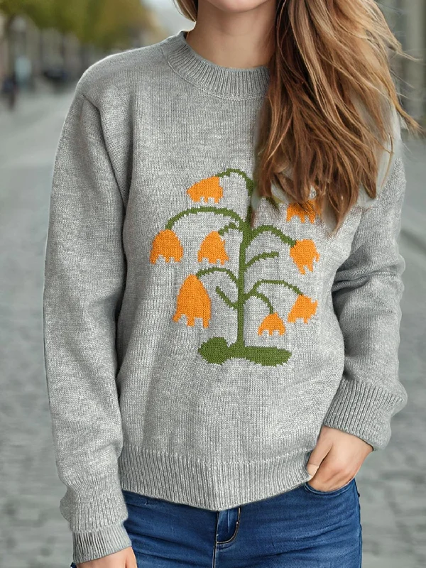 Plus Size Women's Sequined Sweaters for Special OccasionsPlant Round Neck Long Sleeve Sweater Plus Size Women's Sequined Sweaters for Special OccasionsPlant Round Neck Long Sleeve Sweater