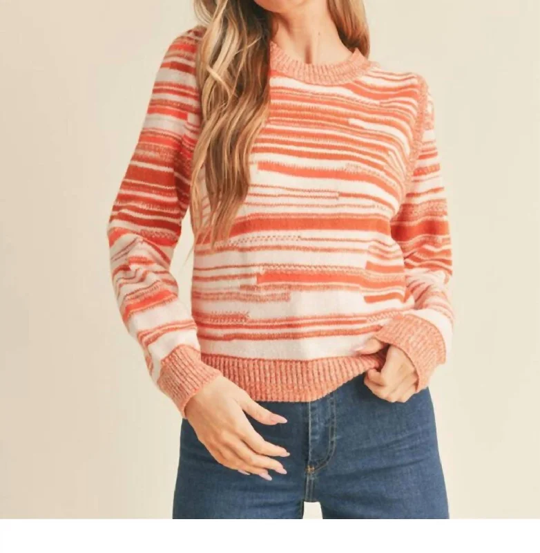 Tie - Front Women's Lambswool Sweaters in Pastel HuesPuff Shoulder Striped Sweater In Clay/ivory Tie - Front Women's Lambswool Sweaters in Pastel HuesPuff Shoulder Striped Sweater In Clay/ivory
