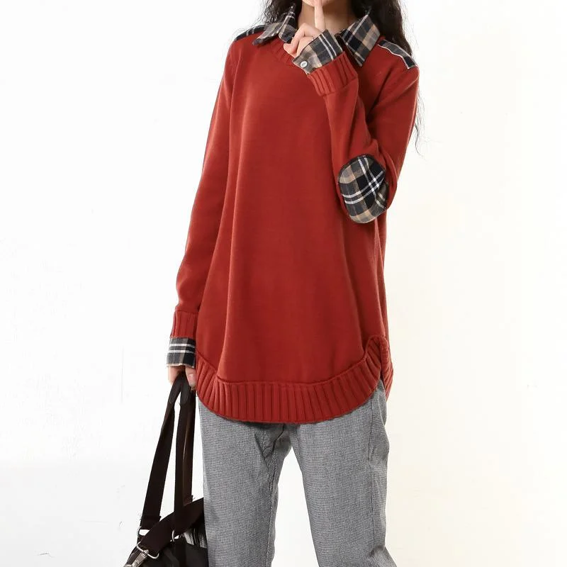 Cropped Women's Angora Blend Sweaters for a Trendy LookRed sweaters woman fake two pieces Cropped Women's Angora Blend Sweaters for a Trendy LookRed sweaters woman fake two pieces