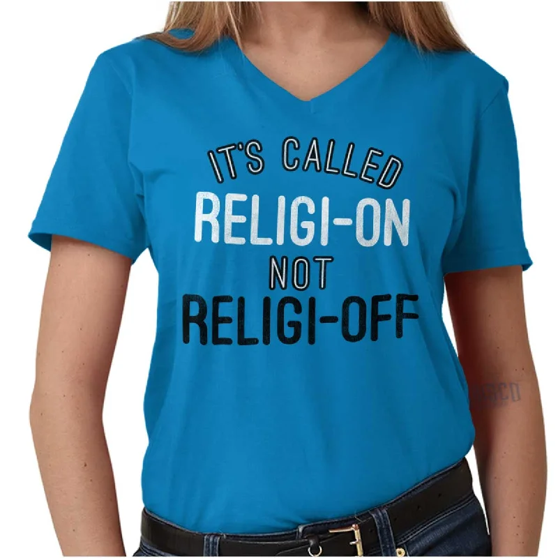 Crew Neck Women T Shirt with a Timeless DesignReligi-on Not Religi-off V-Neck T Shirt Crew Neck Women T Shirt with a Timeless DesignReligi-on Not Religi-off V-Neck T Shirt