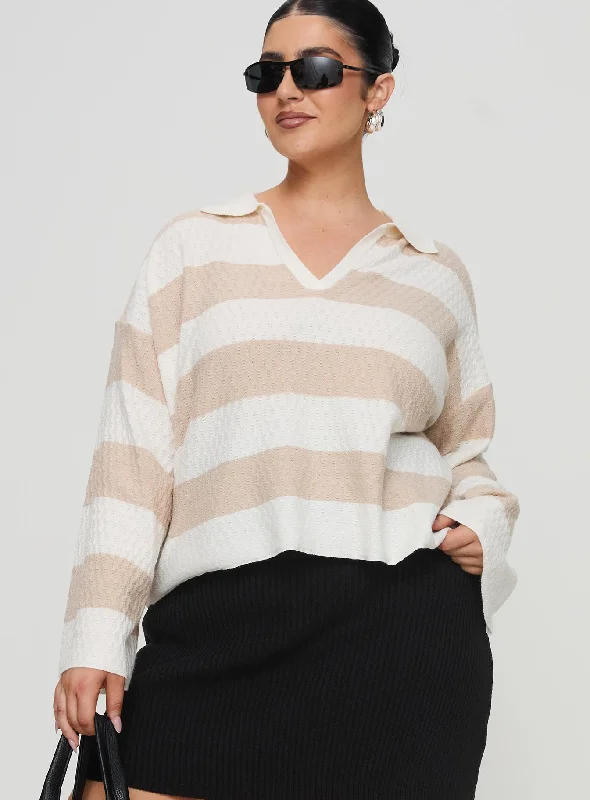 Plus Size Women's Embroidered Sweaters in Ethnic StylesRick Sweater White / Beige Curve Plus Size Women's Embroidered Sweaters in Ethnic StylesRick Sweater White / Beige Curve